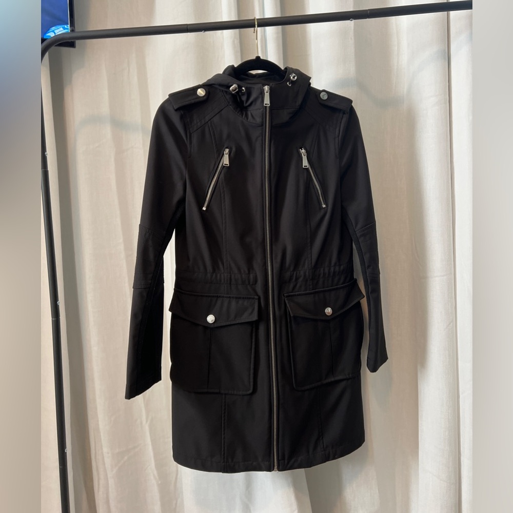 Black Rain Resistant Zipper Trench Coat